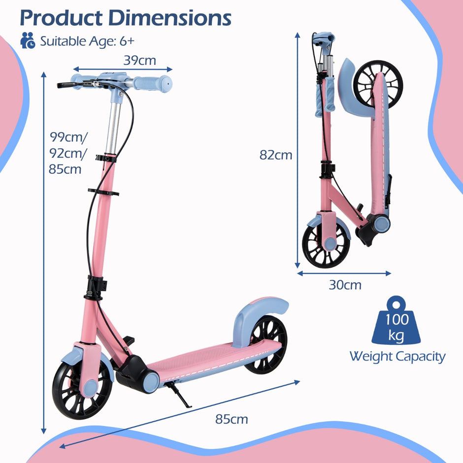 Hopfällbar – sparkcykel med lysande hjul och ställ Höjjusterbar – 2 – Rosa