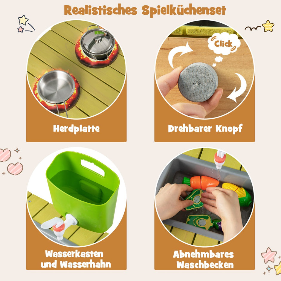 Utomhus – barns lerkök med vattenfunktion och krokar löstagbar hylllekök – Natur
