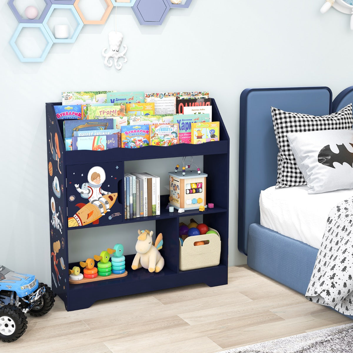 i – leksakshylla med förvaringsfack och dörr vånings barnhylla Bokhylla – 3 1 3 93 x 30 x 100 cm – Blå
