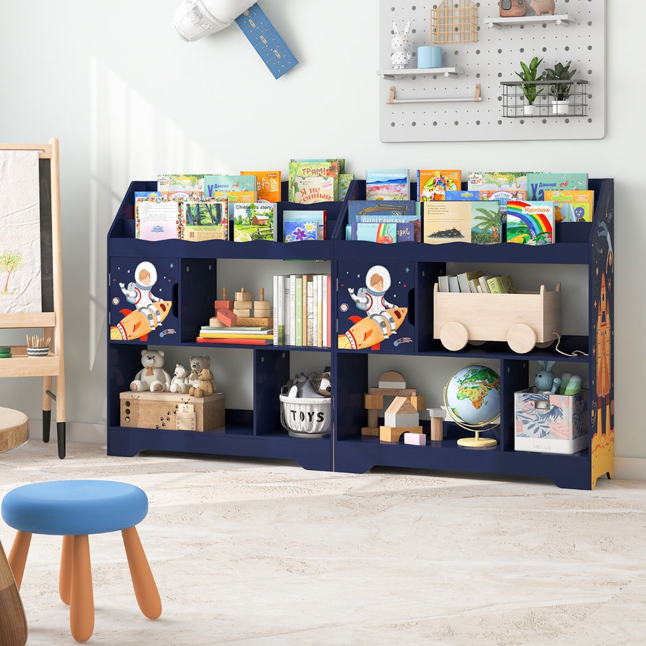i – leksakshylla med förvaringsfack och dörr vånings barnhylla Bokhylla – 3 1 3 93 x 30 x 100 cm – Blå