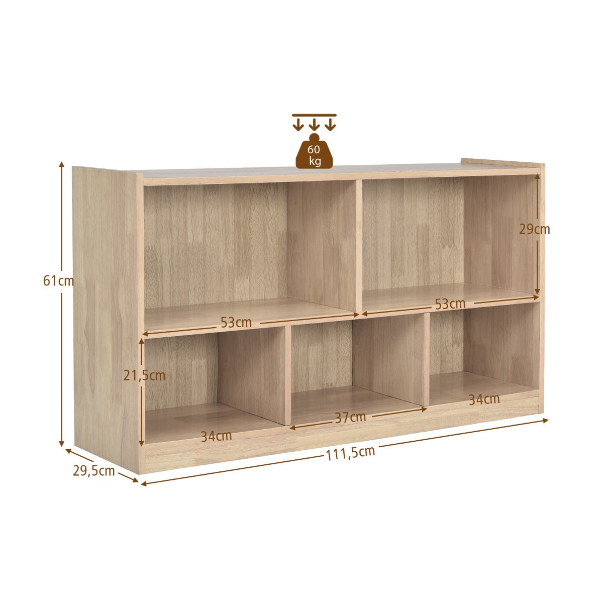 Träleksaksskåp – barnhylla med fack – 5 111 x 30 x 61,5 cm – Natur