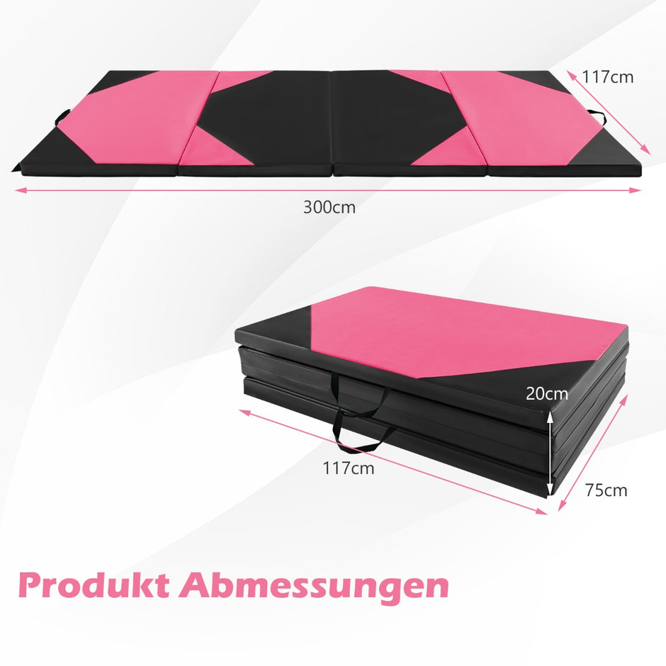 Vikbar – träningsmatta av syntetiskt läder med kardborrefästen och bärhandtag – 300 x 117 x 5 cm – Rosa