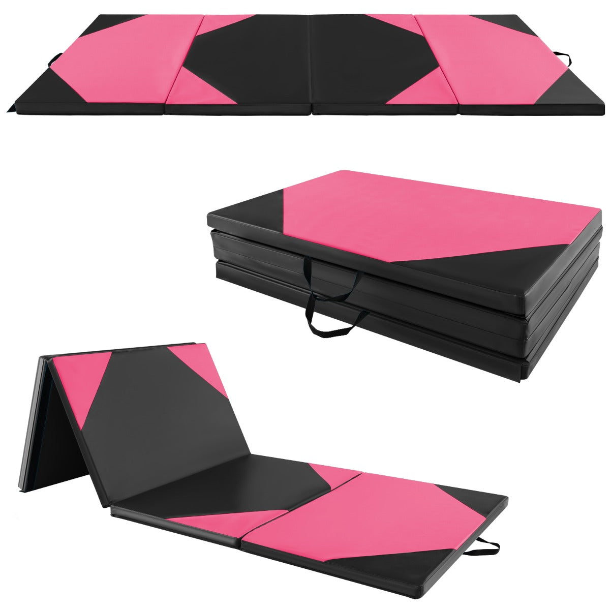Vikbar – träningsmatta av syntetiskt läder med kardborrefästen och bärhandtag – 300 x 117 x 5 cm – Rosa