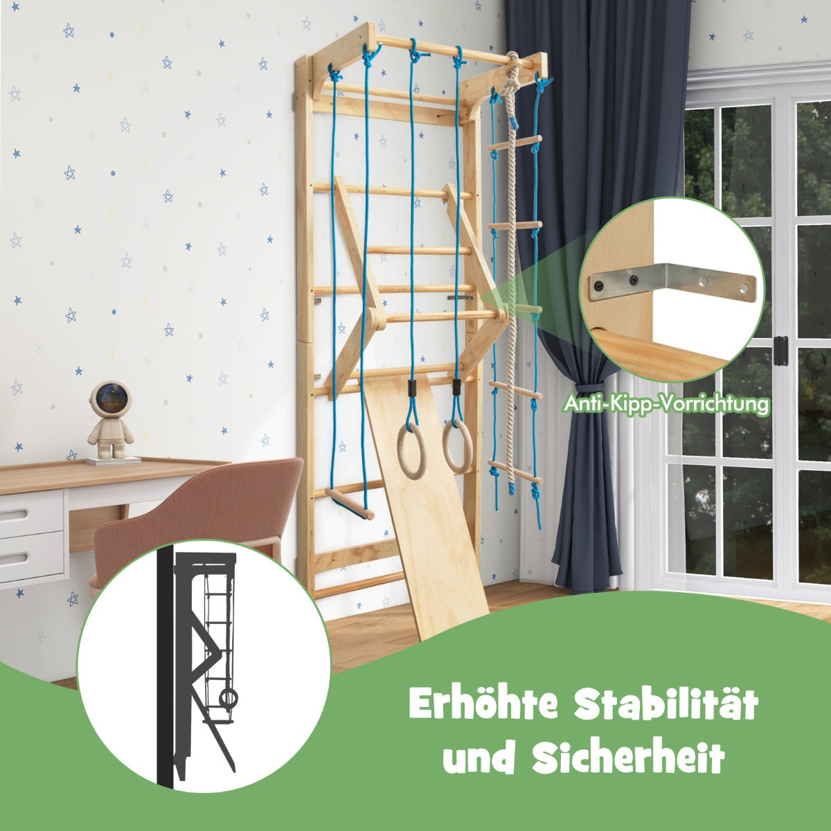 Väggstänger, – gymnastikvägg, klättervägg inklusive monteringsmaterial, – 100 kg 80 x 58,5 x 220 cm – Trä