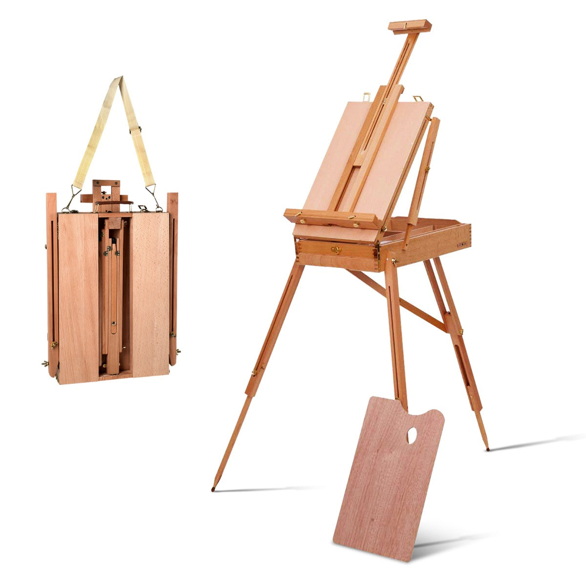 Staffli – med hylla och låda Konstnärsstafli Bokträ bärbar Naturlig – 71 x 114 x 183 cm – Natur