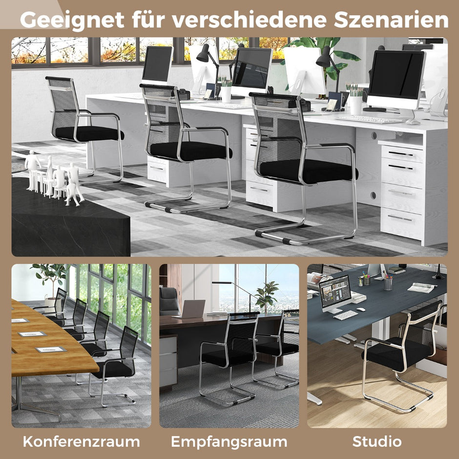 Cantilever – stolar Set med stapelbara metallbas och armstöd – 4 – Svart