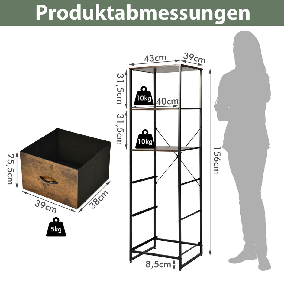 Ståhylla – Bokhylla Förvaringsskåp med lådor – 43 x 39 x 156 cm – Brun