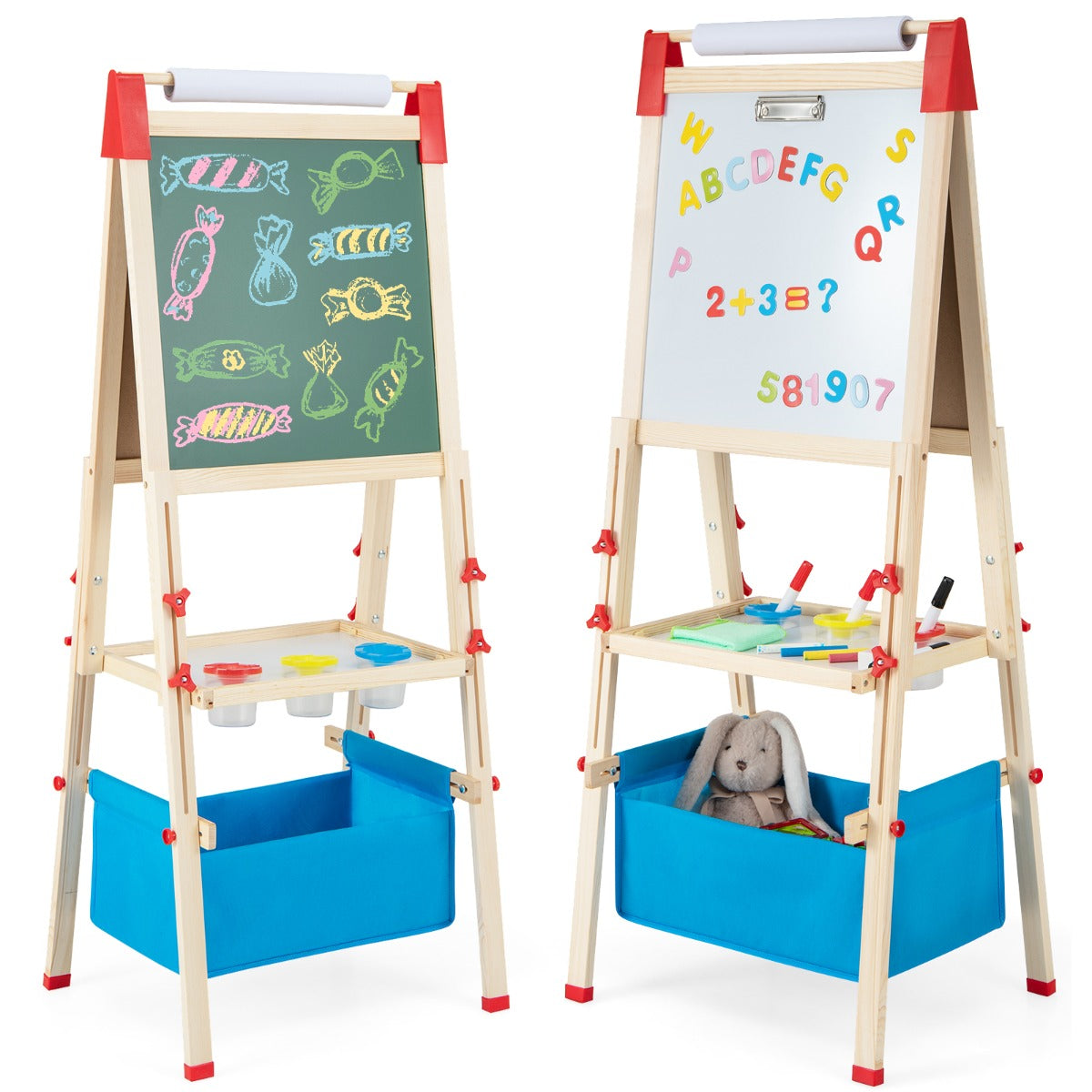 i – dubbelsidigt staffli för barn med magnettavla och whiteboard höjdjusterbar – 3 1 – Natur