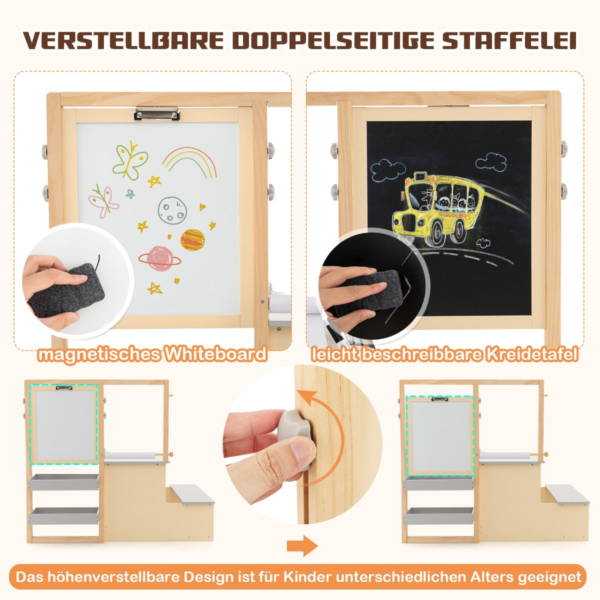 i – barn staffli set med dubbelsidig svarta tavla och whiteboard pappersrulle – 6 1 – Grå
