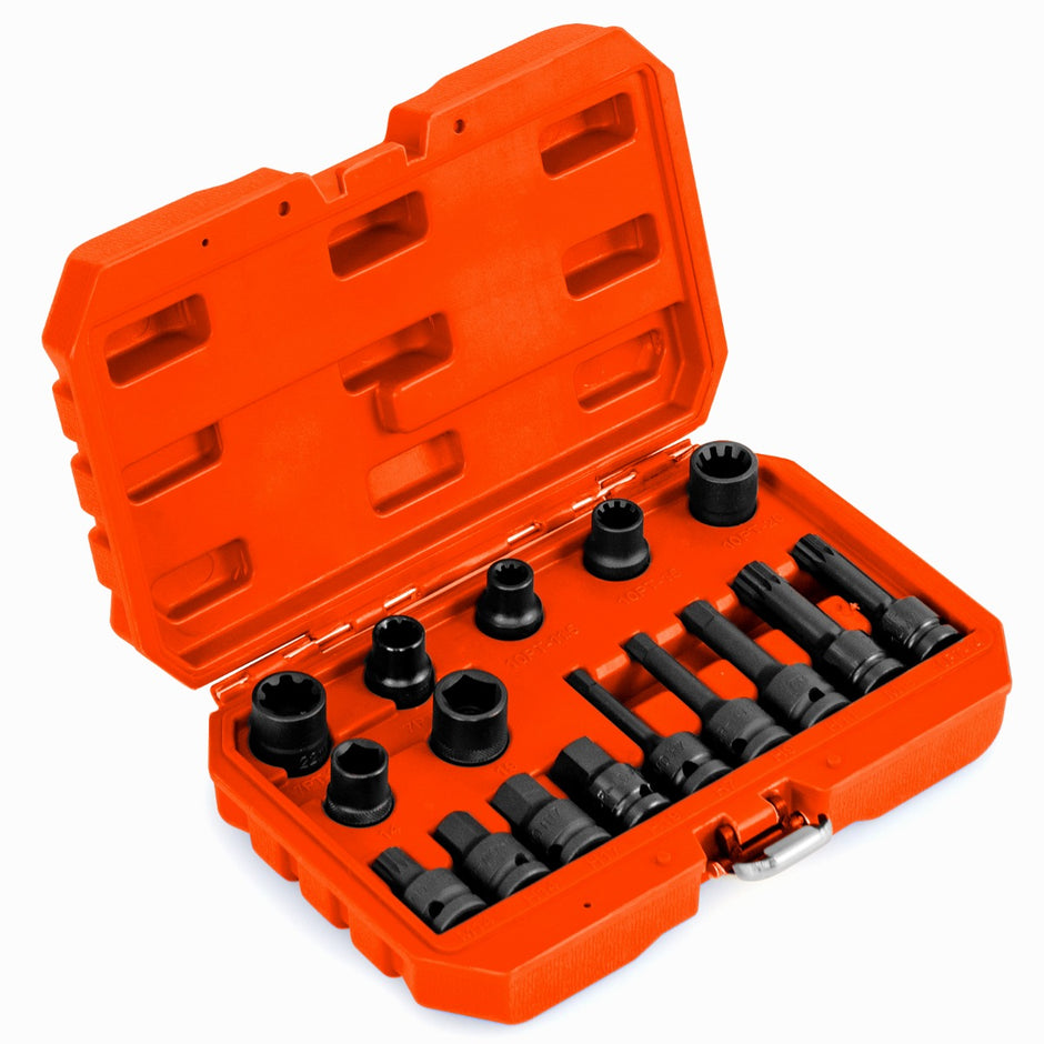 delat – stålhylsset med låda och 1/2" drivnyckelhylsset – 16 – Orange