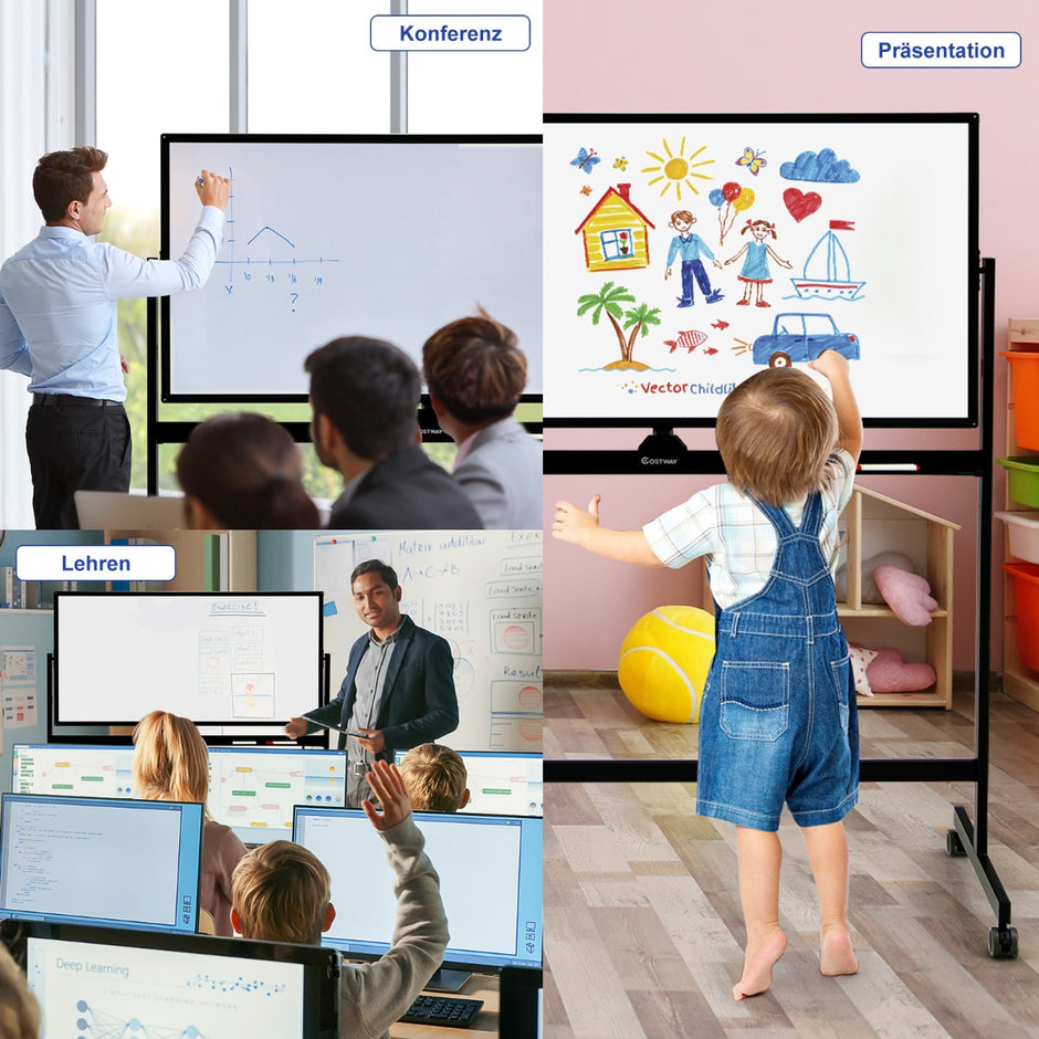 Dubbelsidig – magnetisk mobil whiteboard rullande för kontor – Svart