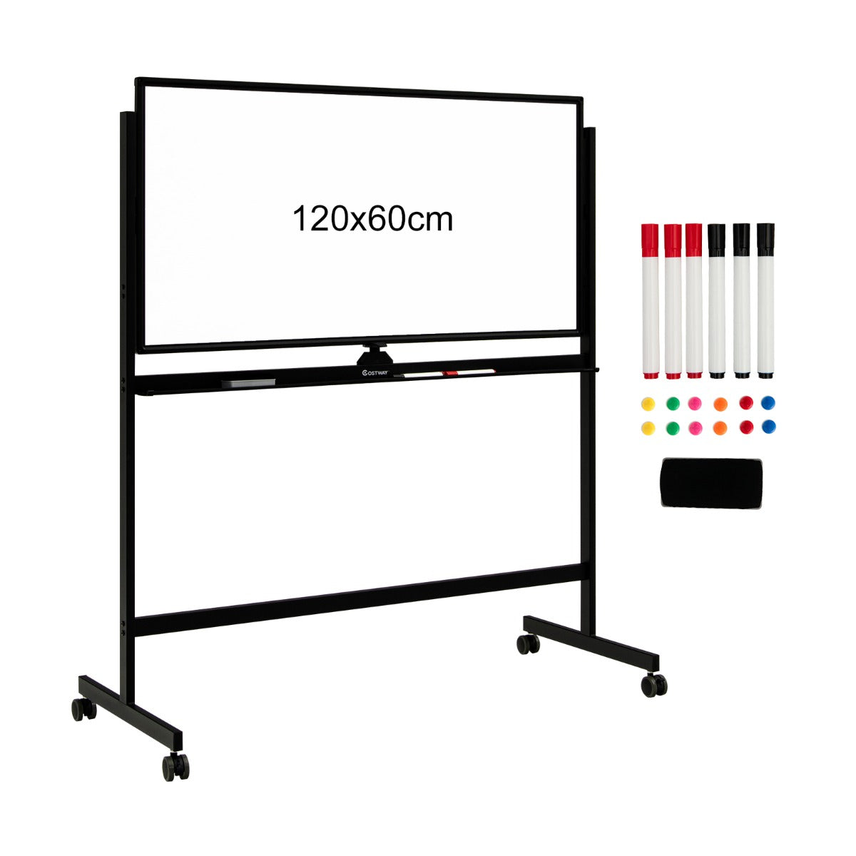 Dubbelsidig – magnetisk mobil whiteboard rullande för kontor – Svart