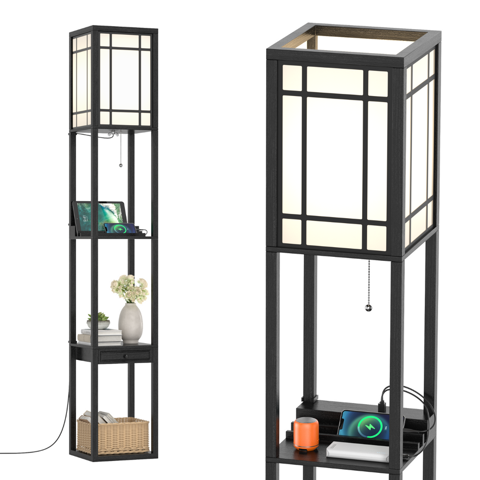Modern – hylla golvlampa för vardagsrum och sovrum – 26 x 26 x 160,5 cm – Svart