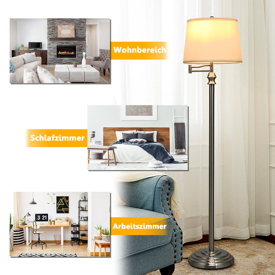 Golvlampa – med sockel och lampskärm för läsning Beige+silver – 35,5 x 152 cm – Brun