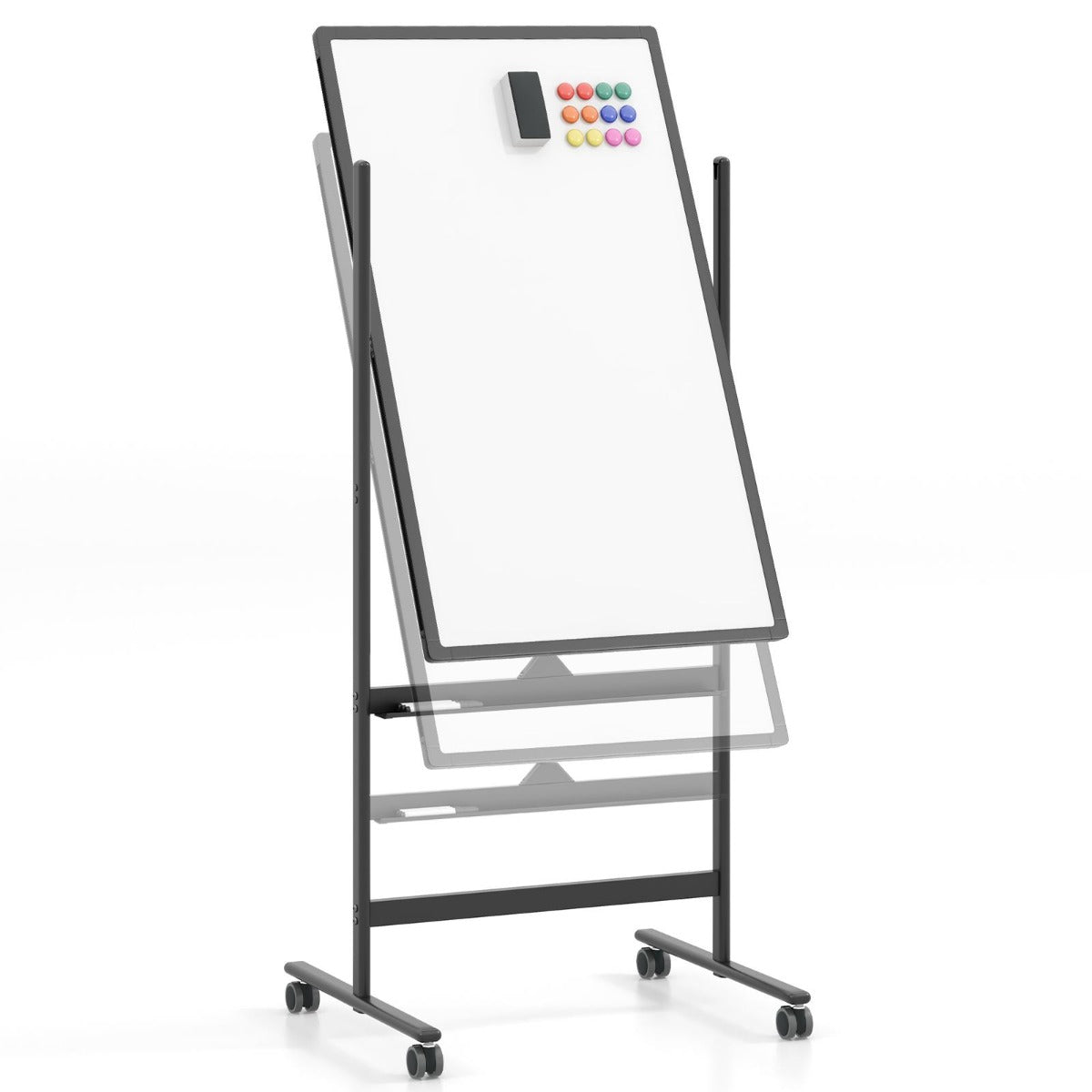 Dubbelsidig – magnetisk skrivtavla med hjul och stativ pennfack – 60 x 100 cm – Svart och vit