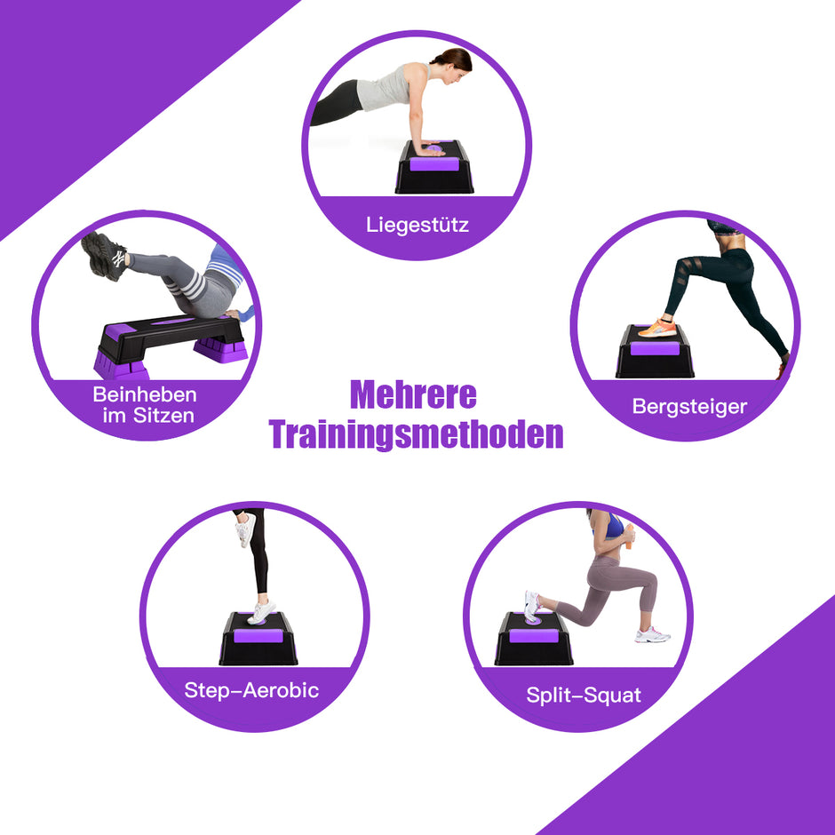 Höjdjusterbar – aerob stepper med nivåer fitness – 3 12 / 17 / 22 cm – Lila