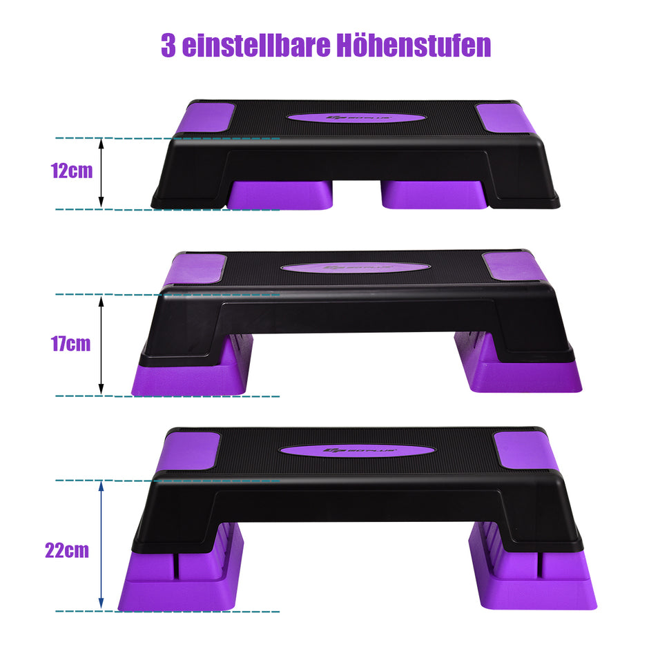 Höjdjusterbar – aerob stepper med nivåer fitness – 3 12 / 17 / 22 cm – Lila