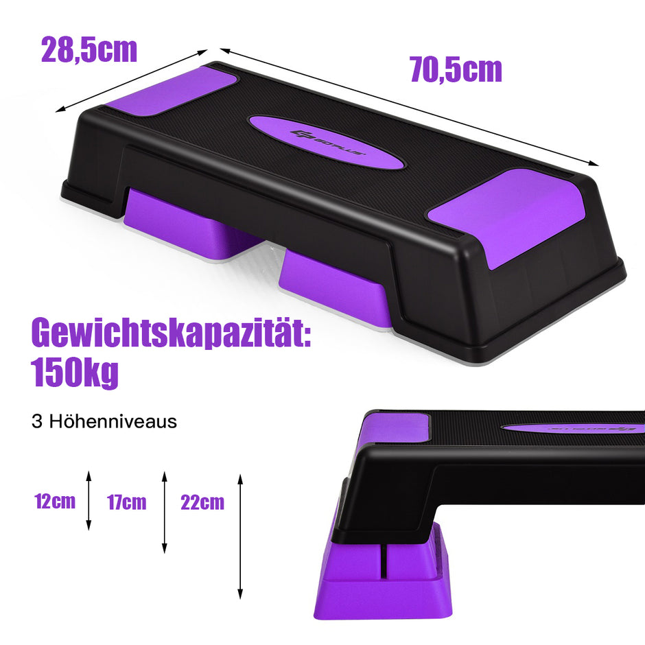 Höjdjusterbar – aerob stepper med nivåer fitness – 3 12 / 17 / 22 cm – Lila