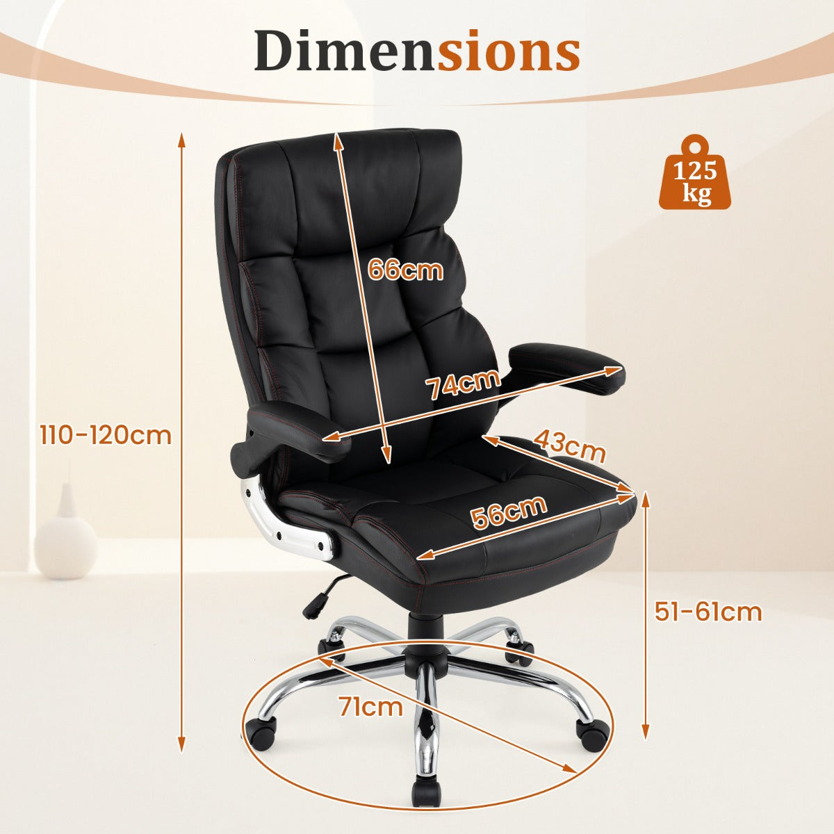 Ergonomisk – Kontorsstol Med Vikbara Armstöd Och Vippfunktion Chefsessel Datorstol – Svart