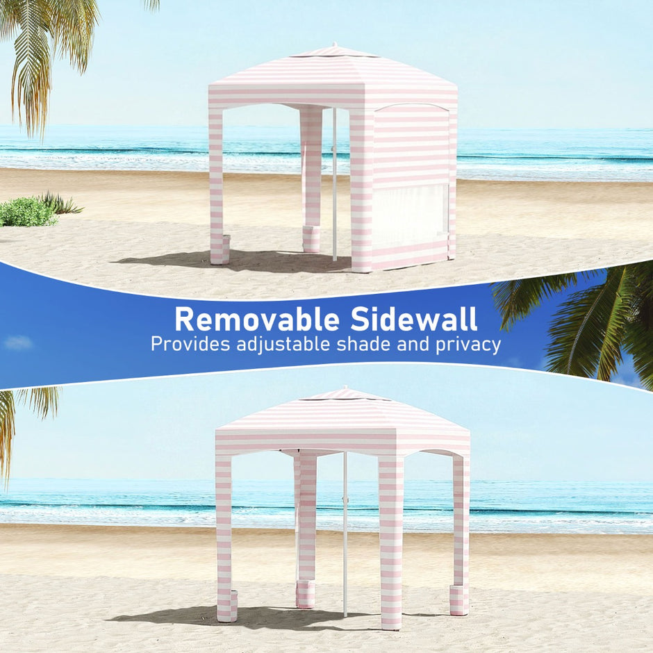 Strandtält, – höjdtjusterbart, med sidovägg, sandkassar och bärväska perfekt för camping – 185 x 185 cm – Rosa