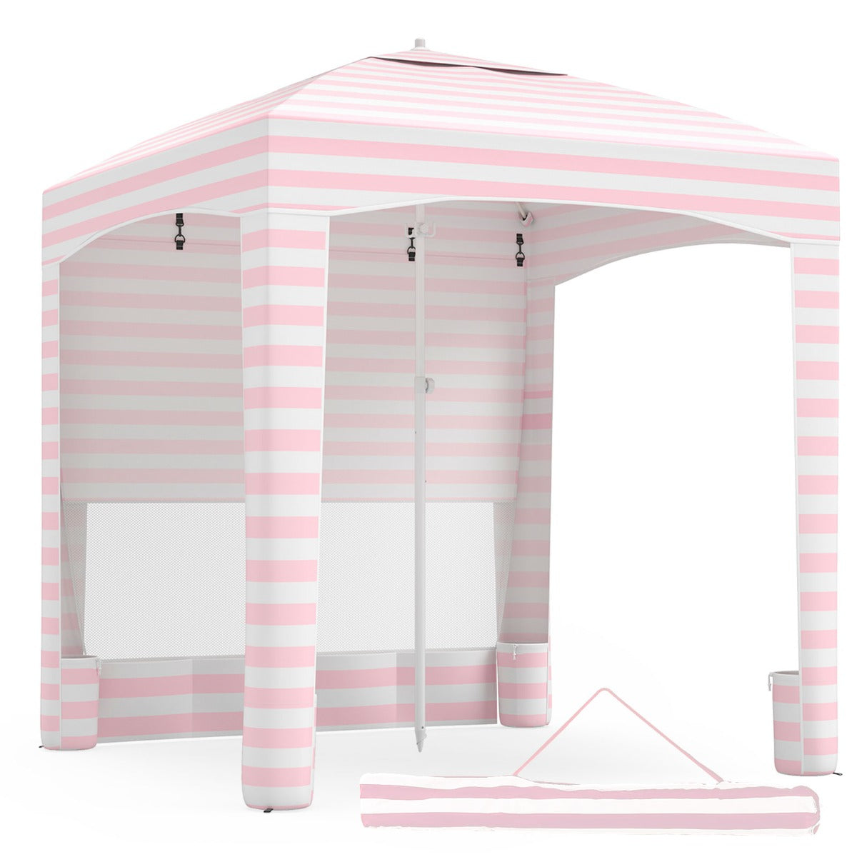 Strandtält, – höjdtjusterbart, med sidovägg, sandkassar och bärväska perfekt för camping – 185 x 185 cm – Rosa
