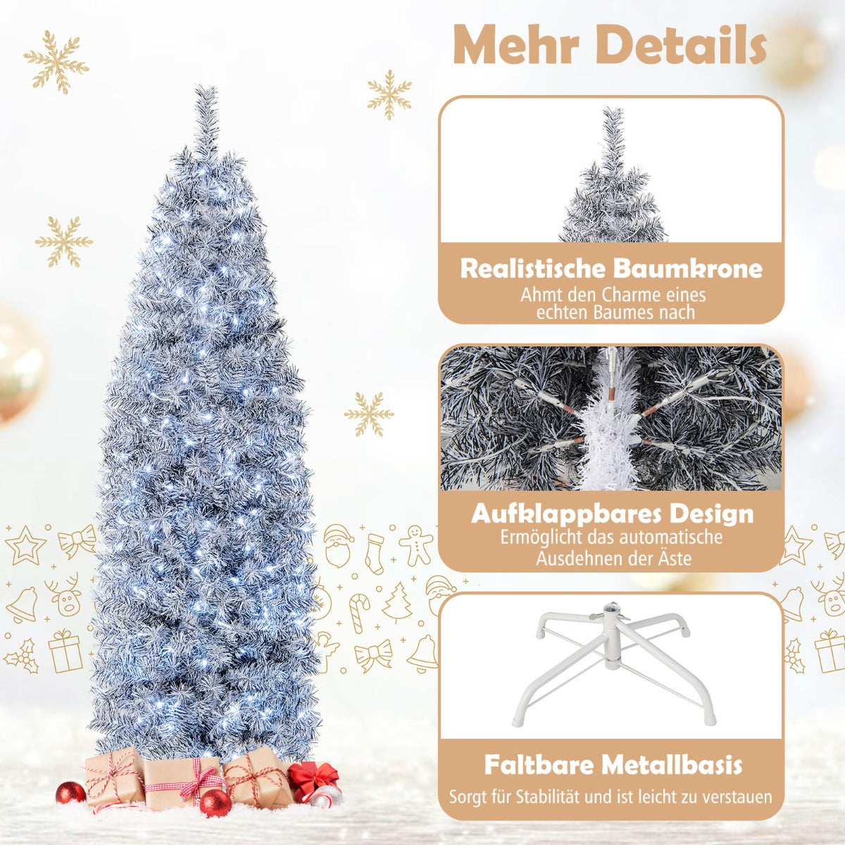 Konstgjord – penna julgran med kallvita lysdioder Slim White + Black – 250 180 cm – Svart och vit