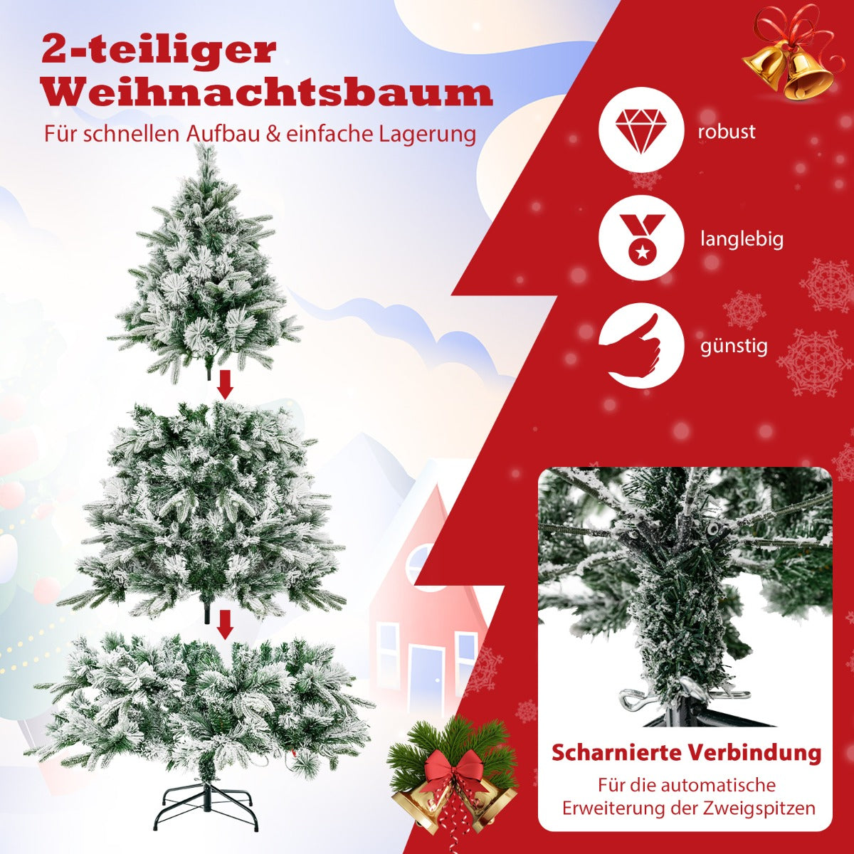 Konstgjord – julgran med snö och varmvita LED ljus gröna – 250 180 cm – Grön och vit