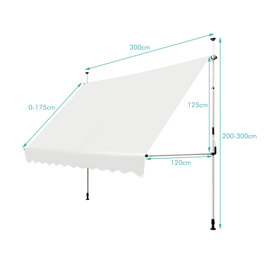 Teleskopisk – markis Solskydd Utdragbart för trädgård – 300 x 120 cm – Beige