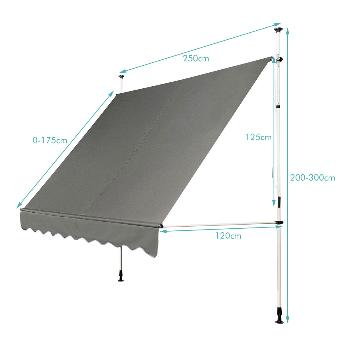Spännmarkis – balkong höjdjusterbar med handvev solskydd – 250 x 120 cm – Grå