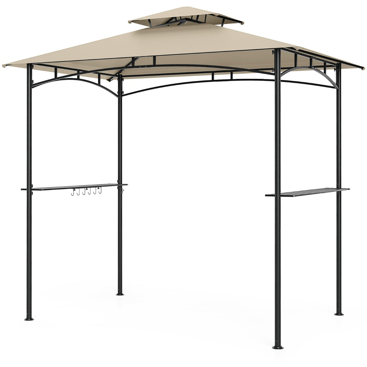 Grillpaviljong – med dubbeltak och sidhyllor krokar, trädgårdspaviljong BBQ – 2 6 242 x 150 cm – Beige