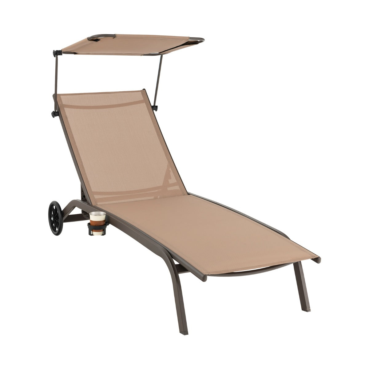 Uteplats – solstol utomhus med hjul strand av metall – Brun