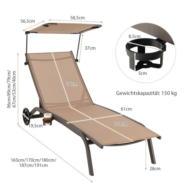 Uteplats – solstol utomhus med hjul strand av metall – Brun