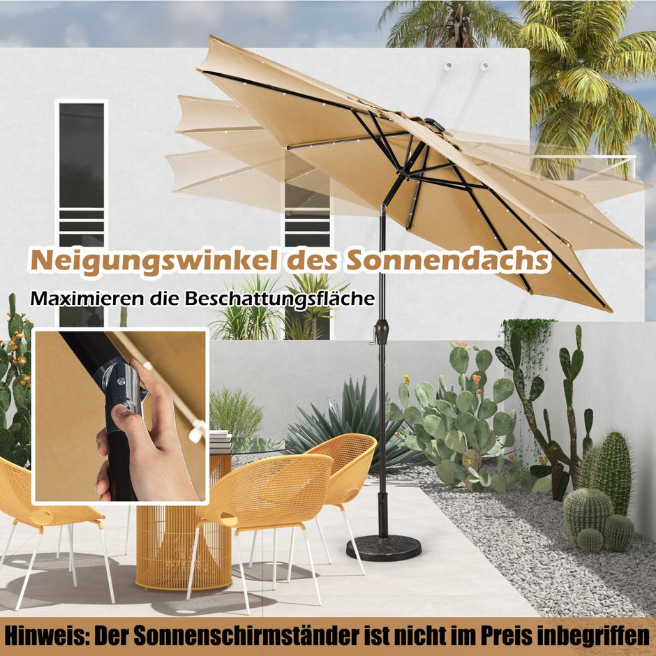 LED belysning – fribärande paraply runt parasoll solcellsdrivet vev – Ø 3 m – Beige