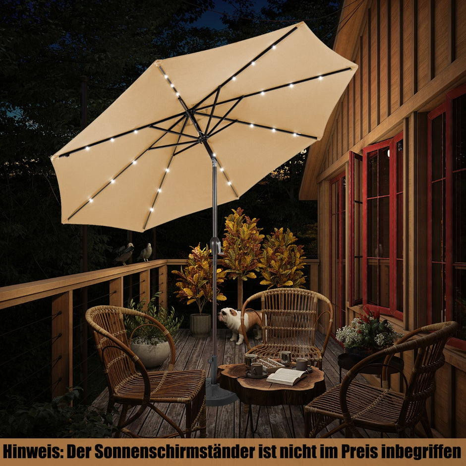 LED belysning – fribärande paraply runt parasoll solcellsdrivet vev – Ø 3 m – Beige