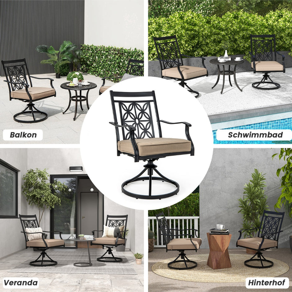 Set – med snurrstolar mjuk klädsel och blommigt ryggstöd för allväder uteplatsstolar – 2 – Svart