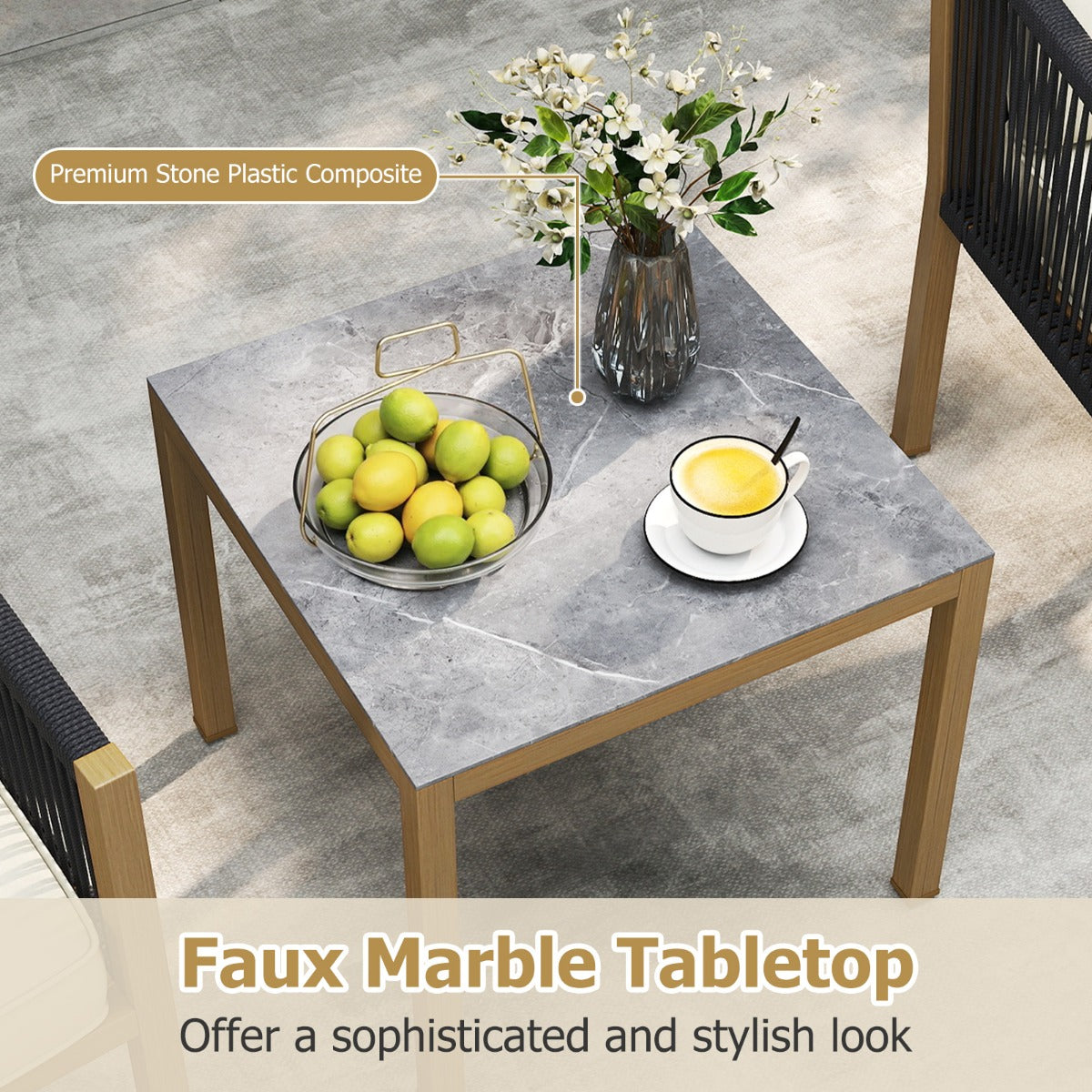 delat – bistroset flätad rep med dynor för balkong terrass trädgård – 3 – Beige