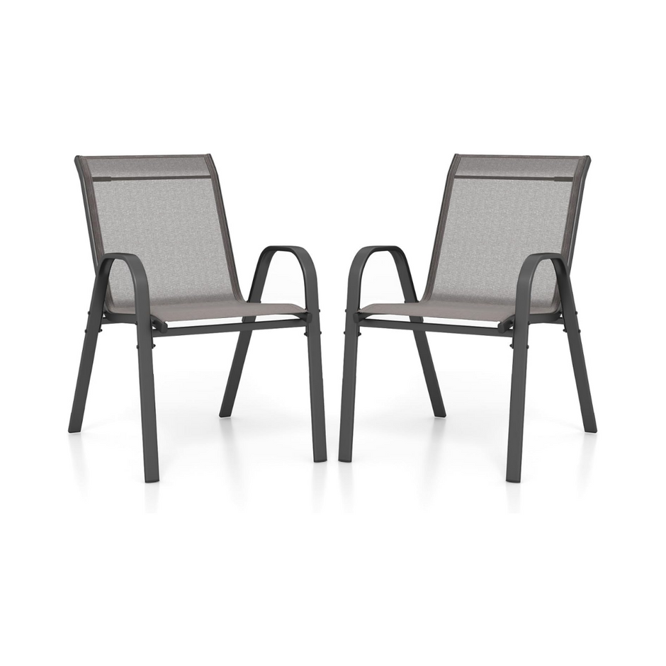 Set – med stapelbara trädgårdsstolar av textilen och metallram – 2 56 x 70 x 84 cm – Grå