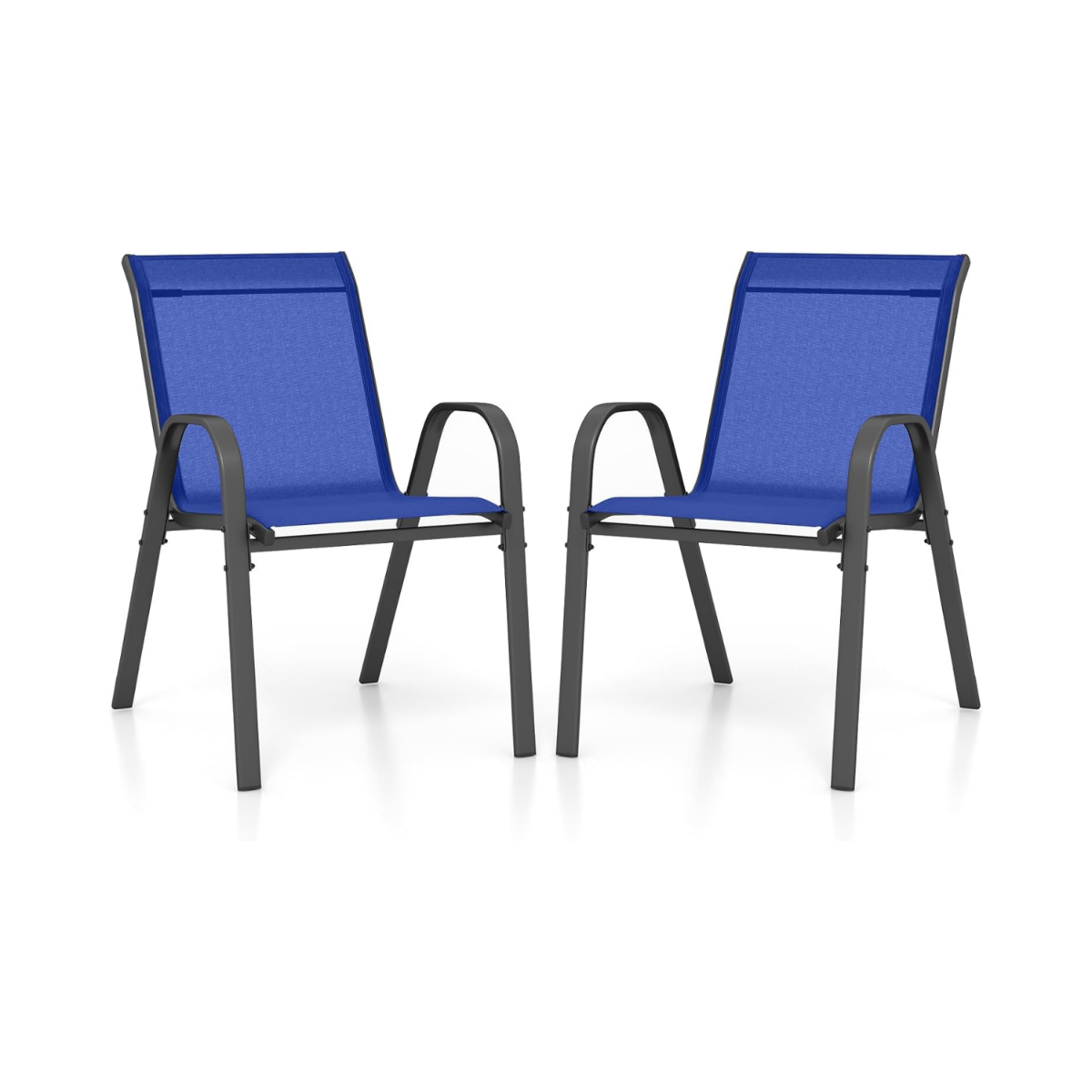 Set – med stapelbara trädgårdsstolar gjorda av textilen och metallram – 2 56 x 70 x 84 cm – Blå