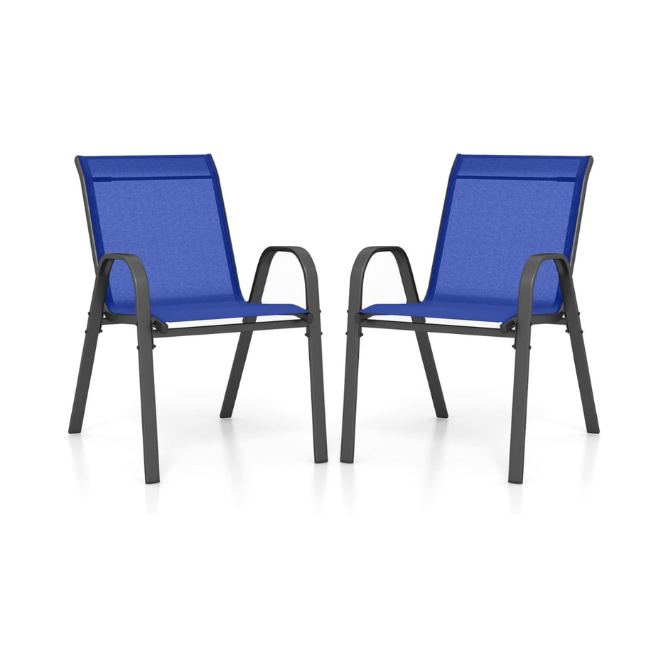 Set – med stapelbara trädgårdsstolar gjorda av textilen och metallram – 2 56 x 70 x 84 cm – Blå