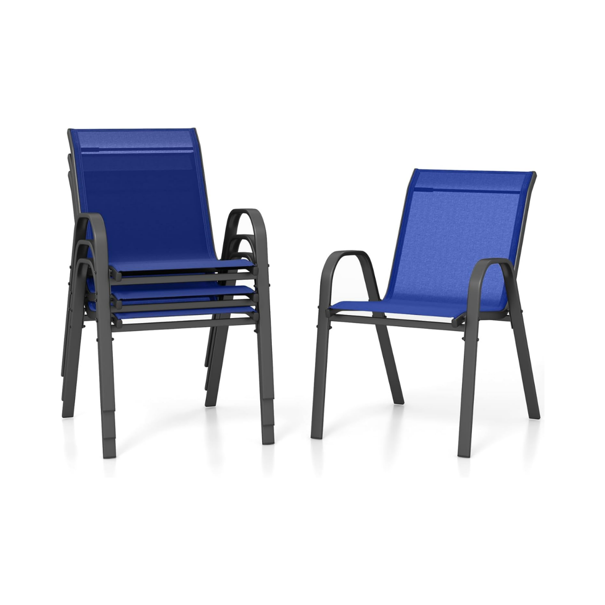 Set – med stapelbara trädgårdsstolar gjorda av textilen och metallram – 4 56 x 70 x 84 cm – Blå
