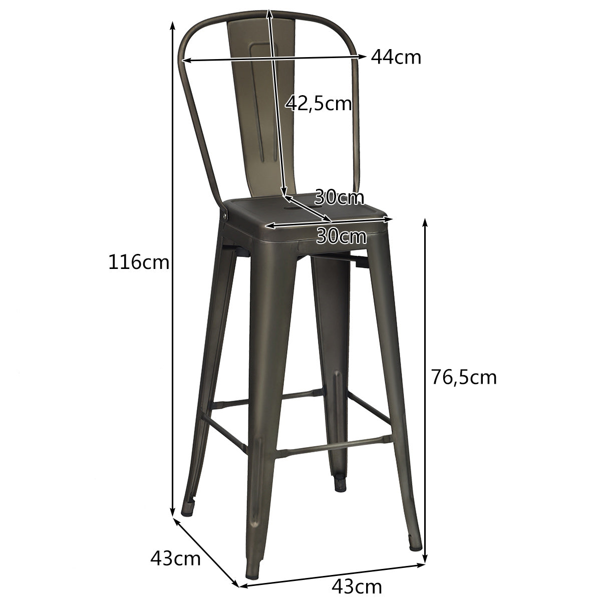 Set – med restaurangstolar avtagbart ryggstöd och fotstöd Metallstolar Gunmetal – 4 – Gammal färg