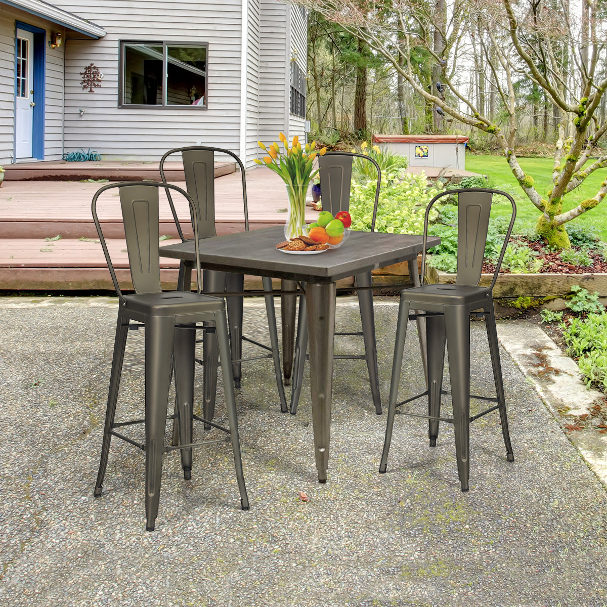 Set – med restaurangstolar avtagbart ryggstöd och fotstöd Metallstolar Gunmetal – 4 – Gammal färg