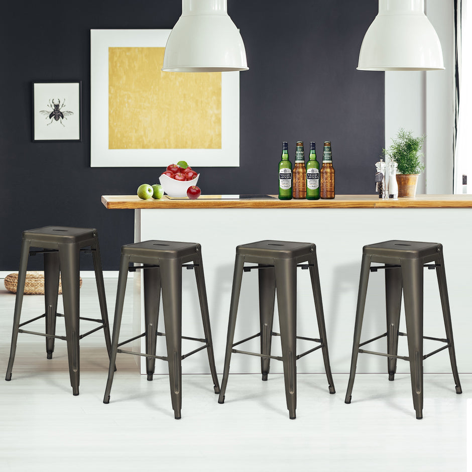 Set – med restaurangstolar avtagbart ryggstöd och fotstöd Metallstolar Gunmetal – 4 – Gammal färg