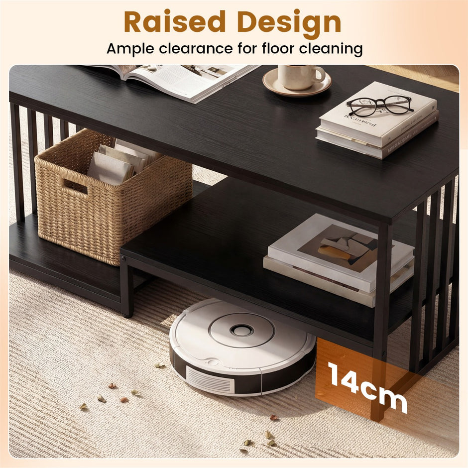 Rektangulär – soffbord med hyllplan och robust metallställ, modern accentbord – 2 – Svart