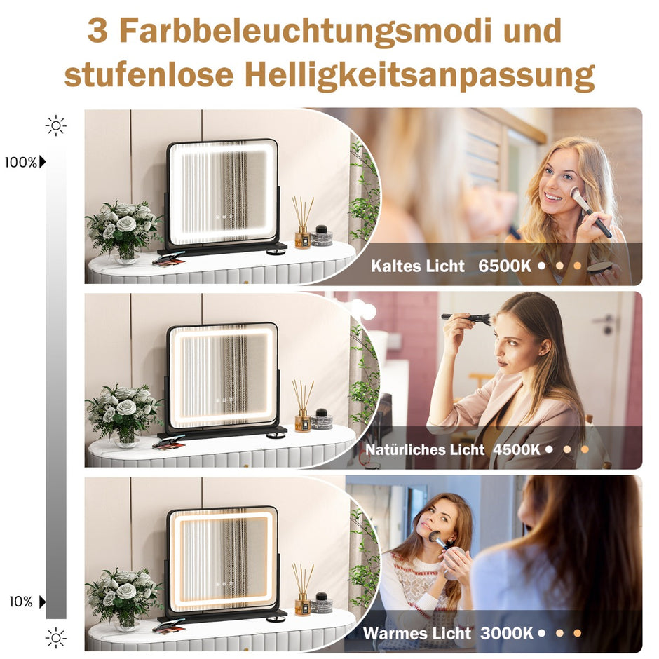 Bords – LED upplyst spegel med lampor – 56 x 12 x 48 cm – Svart