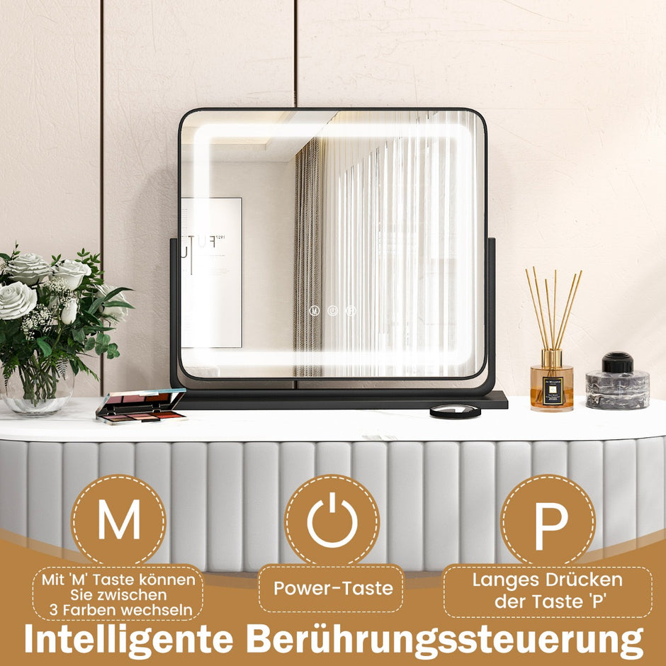 Bords – LED upplyst spegel med lampor – 56 x 12 x 48 cm – Svart