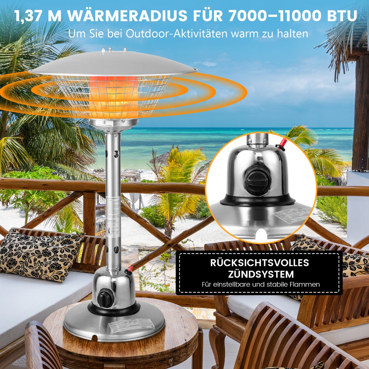 Bärbar – bordsvärmare för terrassen Propangasvärmare med W värmeeffekt – 3200 54 x 90 cm – Silver