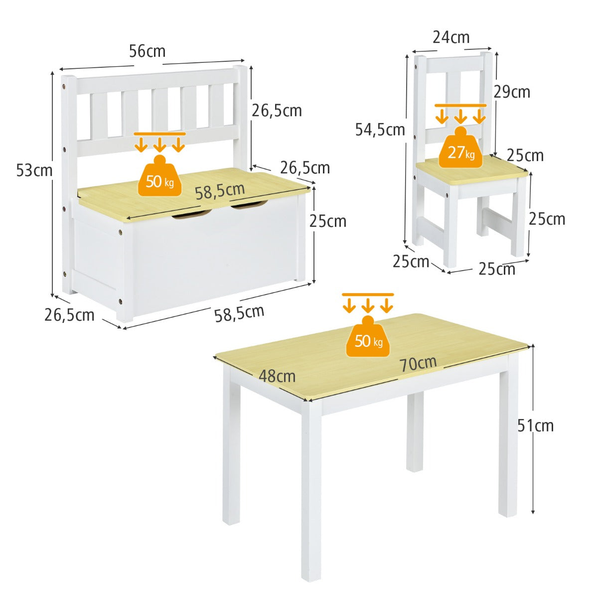 delat – bord och stolsset för barn i set av trä + – 4 2 1 – Natur