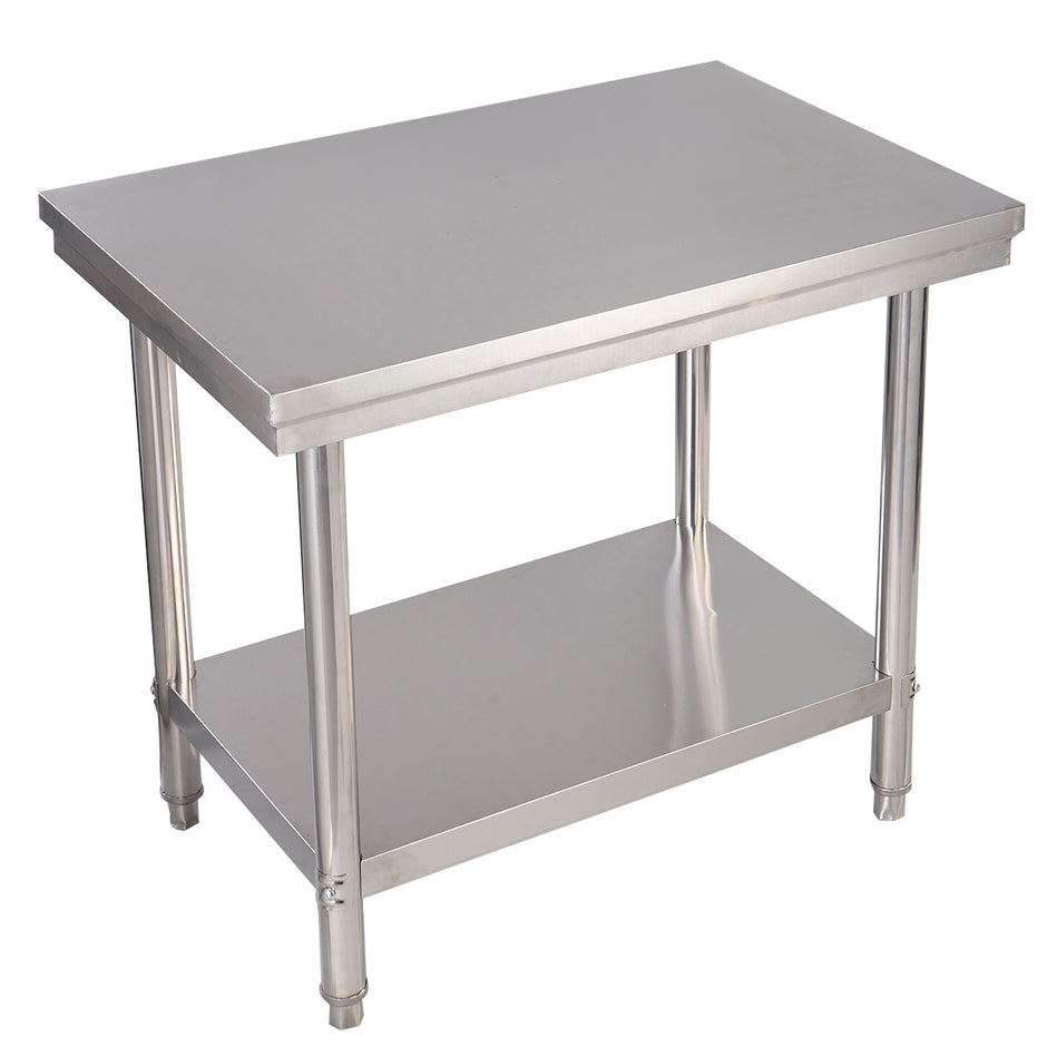 Köksbord – i rostfritt stål arbetsbord gastrobord med mellanhylla – 92 x 61 x 90 cm – Silver