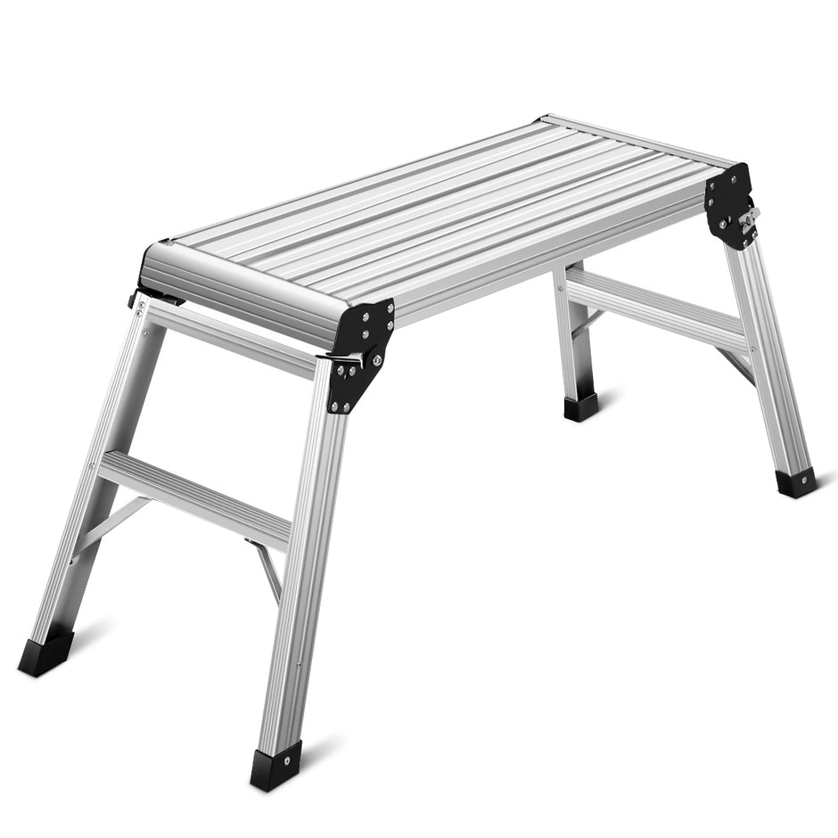 Aluminiumplattform – Fällbar arbetsbänk Stege Arbetsplattform – 150 kg – Silver
